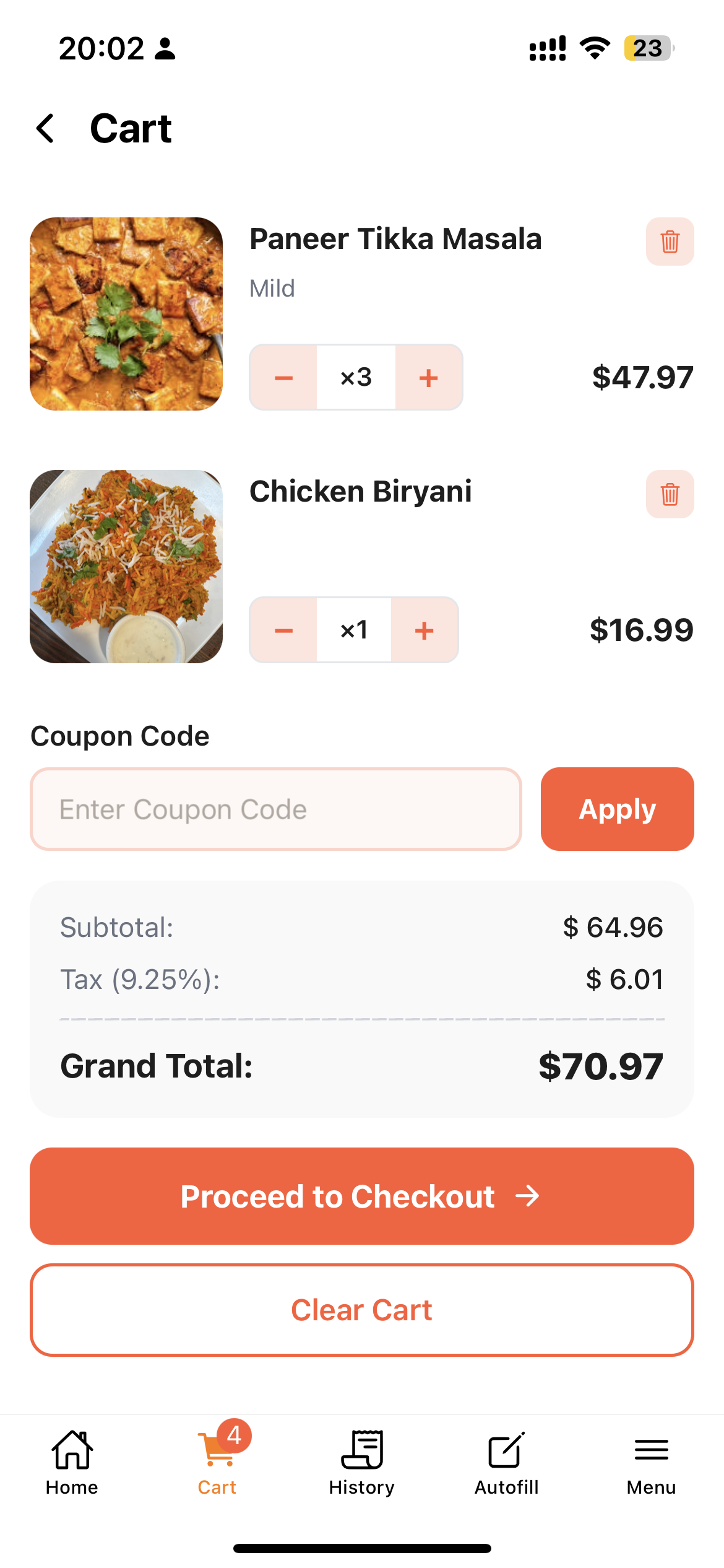 Cart Screen
