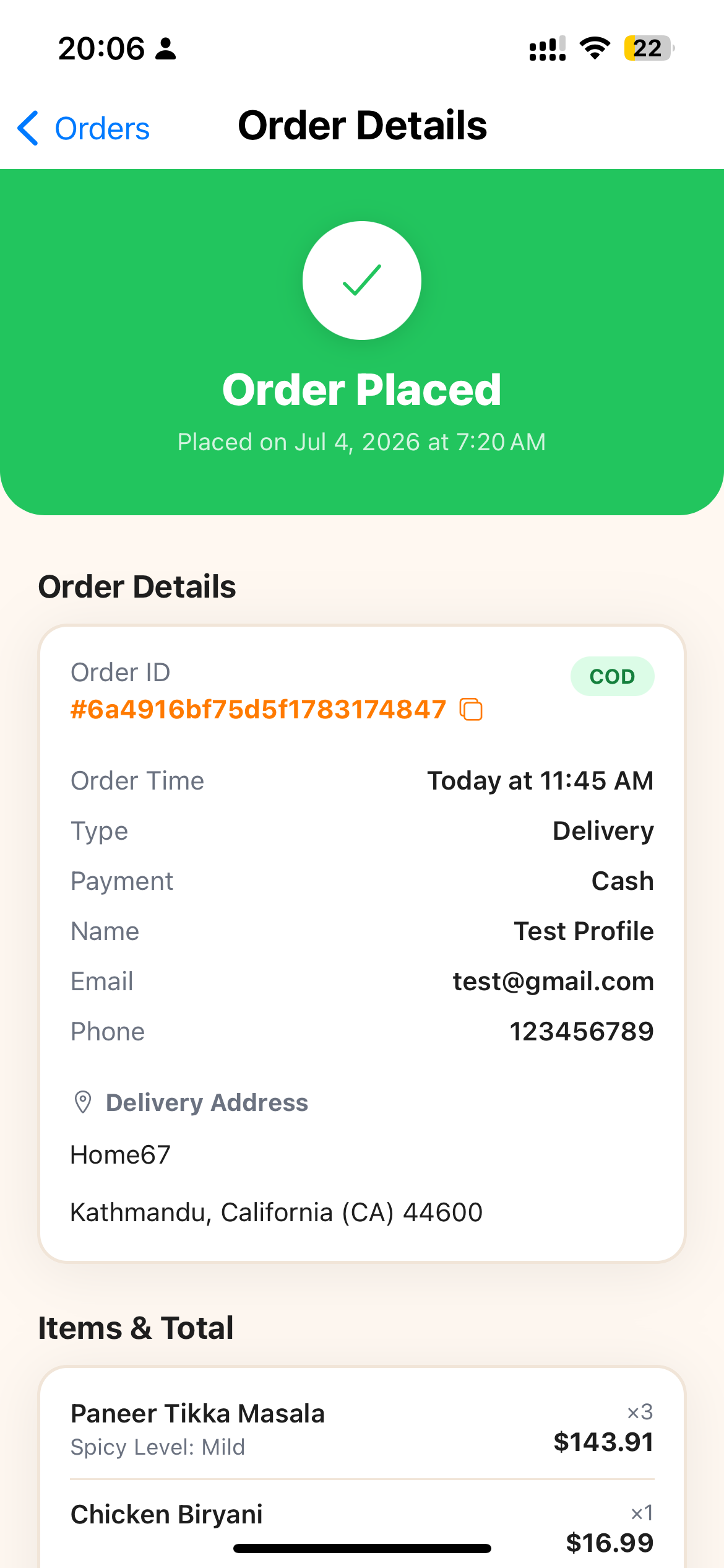 Order Receipt Detail